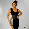 Spaghetti Mermaid Black African Nigeria Long Prom Gowns Side Split Elegant Pearls Elastic Satin Corset Evening Dresses Vestidos robes de soiree Gala Event Gown