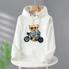 Felpe con cappuccio da uomo stampa orso moto per pullover a maniche lunghe moda felpe con cappuccio unisex casual streetwear tessuto