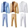 Erkekler Şık Damat Takım Kıyafet Rahat Saf Renk Düğmeleri Blazer Pantolon Cepleri Bahar Sonbahar Çıkma