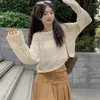 Suéteres femininos 2023 moda manga comprida suéter bege oco sólido casual tops camisa verão pulôveres de malha