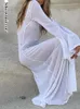 Robes décontractées voir Shrough dos nu robe de plage élégante tricot blanc à manches longues maxi vacances sexy dos ouvert club robe de soirée d'été