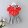 Clothing Sets Girls Clothes Set 2023 Casual Summer Kids Suit Bowtie Tshirt And Plaid Skirt 2pcs Outfits Children 2-6Y