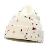 Berets Wholesale Custom All Over Color Dots Printed Splatter Painted Men And Women Winter Hats Knitted Cuff Beanies