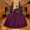 Robe Violet Sweetheart Ball Quinceanera Robe pour Filles Appliques De Perles Robes De Fête D'anniversaire Robes De Bal avec Manches Doux 16 s es