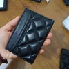 Wholesale cheaper Real Leather card holders mini purse for lady Black color sheepskin short wallet for man x gold silver logo