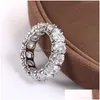 Anelli a fascia 7Mm Rame intarsiato Zircone per le donne Coreano Brillante ovale Pietra preziosa Eternità Alla moda Fidanzamento Matrimonio Ri Dhjhl