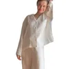 Women's Sleepwear Spring European American Cotton Linen Pajamas Casual Loose Fashion Long Sleeping Pajamas White Pajamas Women's 2-Piece Set 230408