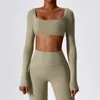 Chemises actives CUTIES encolure carrée à manches longues femmes Sport haut court 4way Stretchsilkyfeel compression Quickdry Yoga Fitness Gym entraînement