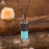 Chains Antique Bronze Crystal Pendant Necklace Women Healing Roses Crystal/Turquoises Stick Point Beads Gun Black Jewelry GiftChains