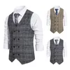 Heren Vesten Geruite Double-Breasted Vest Pak Retro Clip Tweed Vest Gille Steampunk Dames Klassieke Gilet Mannelijke Man