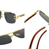 Lunettes de soleil de mode Cadres Dernier designer pour femmes Golden Leopard Décoratif double faisceau Lunettes Cadre imitation bois Parasol Protection UV Conduite Carré