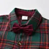 Clothing Sets Boutique Boy Christmas Outfit Baby Boys Dress Suit Plaid Shirt Pants Bowtie Formal Set Kids Boys Clothes Winter Festival Costume 231108