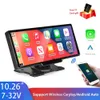 Grote 10,26 inch autovideomonitor Draagbare DVR Draadloze CarPlay-navigatie voor alle auto's Touchscreenbediening Androidauto HD Voor- en achteruitrijcamera's met 64 GB-kaart