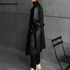 Herrjackor Mauroicardi Spring Autumn Long Black Overized Faux Leather Trench Coat Men 2022 Drop Shoulder Belt Faux Leather Coats for Menzln231108