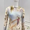 Robes décontractées Dernière collection 2023 Printemps Été Soie Magnifique Floral Manches longues O-Cou Maxi Hem pour les femmes