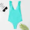 Costume da bagno da donna Costume da bagno intero tinta unita Bikini Hetong con volant