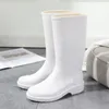 Med White Logo Fashion Women's High Boots Knight Rubber Boots For Wet Weather Black 24411 19247