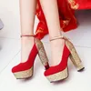 Dress Shoes Ochanmeb Platform Glitter Silver Gold Pumps Women Wedding Party Shoes Bridal Ladies Red High-heel Night Club Sequin Shoe Size 43 231108