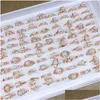 Band Rings 50Pcs/Lot Fashion Luxury Rose Gold Color Pearl Crown Metal For Women Party Gifts Jewelry Mix Style Wholes Dhgarden Dhgcs