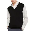 Gilets pour hommes Gilet de tricot simple Résistant à l'usure Extensible Respirant Hommes Couleur unie Col en V Pull Gilet