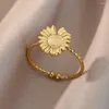 Klusterringar vintage daisy blomma för kvinnor rostfritt stål guldpläterat solrospar ring i bröllop estetiska smycken anillos