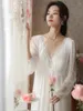 Kvinnors sömnkläder Kvinnor Vintage Night Dress V-Neck Mesh Fairy Long Sleeve Spring Nightgowns Victorian Princess Pyjamas Home