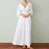 Casual Dresses Women 3/4 Sleeve Long Dress Evening Party Spring Autumn Clothes Chic And Elegant Solid Color Flowing A-Line