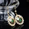 Boucles d'oreilles pendantes en perles naturelles, fleur plaquées or, maille ronde en soie faite à la main, rétro exotique, bijoux de luxe pour femmes, cadeau