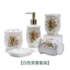 Badtillbehör Set europeiska målade blommor Keramiska badrumsredskap Guld Press Lotion Bottle Tandborste Holder Mouthwash Cup Accessories