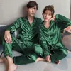 Pyjamas de nuit pour femmes Couple Pyjamas en soie glacée Imiter la soie à manches longues Pyjamas décontractés pour hommes en vrac 230408