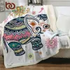 s BeddingOutlet Super Soft Cozy Velvet Plush Rainbow Elephant Modern Line Art Sherpa Blanket for Couch Throw Travel W0408