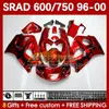 Body Kit For SUZUKI SRAD GSXR 750 600 CC GSXR600 GSXR750 1996-2000 168No.21 GSX-R750 GSXR-600 1996 1997 1998 1999 2000 600CC 750CC 96 97 98 99 00 MOTO Fairing black flames red
