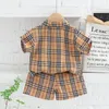 Summer Boys Clothes Sets Wave Plaid Shirts Short 2pieces/sets for Kids Children Casual Sports Suits Baby Tracksuits Clothing highest quality.