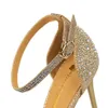 Sapatos de vestido Sexy Mulheres 10cm Salto Alto Sandálias Casamento Glitter Salto Nupcial Champagne Bombas De Ouro Fetiche Stiletto Cristal Glitter Strap Sapatos 231108