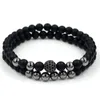 Strand Bracelets Men's Vintage 6mm Natural Black Frosted Copper Beads Crown Men Beaded Bracelet