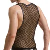 Débardeurs pour hommes maille transparente pour hommes haut transparent résille mince gilet de fitness réservoirs musculaires masculins