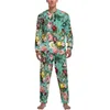 Pyjama à fleurs roses pour hommes, manches longues, paillettes dorées, ensemble 2 pièces, pour la maison, costume mignon imprimé, printemps