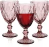 Retro Colored Wine Glasses, Drink Water Cup with Multi-Color Diamond Pattern, Goblet Glass