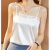 Camisoles Tanks Summer Lace Top Camisole Womens Tops Patchwork Sleeveless Tank Top Women Clothes Satin Silk Vest Woman White Tanks Camis 230420
