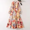 カジュアルドレス2023秋の高品質のブランドデザイナー長袖ドレス女性花柄の女性の服エレガントな衣装