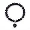 Black Lava Stone Beads Armband Natural Stone Rose Quartz Tiger's Eye Agate Heart Armband Stretch Smycken för kvinnor