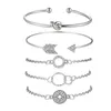 5 UNIDS Diamante Redondo Flecha Anudada Pulsera de Cadena de Geometría Abierta Brazalete Ajustable Línea Abierta Pulsera Envolvente Apilable Conjunto f271n