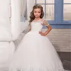 Flickaklänningar Flower Girls For Wedding Lace Applicies Beading Short Sleeve Ball Gowns Custom Holy First Communion