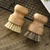 Bärbara rengöringsborstar bambu maträttskrubb kök träskrubber för tvätt av gjutjärn panna potten naturliga sisal borst