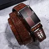 Belts DUBULLE Red Burgundy Mens Leather Designer Automatic Buckle Ratchet Waistband Cowboy Belt For Men Jean Dress Wedding Gift