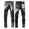 Herenjeans paars Jeans herenjeans modetrends verontruste zwarte gescheurde biker slim fit motorfiets mans zwarte broek designer jeans