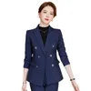 Pantalon de deux pièces pour femmes Mode Dames Pantalon Costume Femmes Business Work Wear Double boutonnage Slim Blazer et pantalon Noir Bleu Vert Formel 2