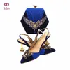 Dress Shoes Special Design Nigerian Women Shoes and Bag Set in Royal Blue Color High Quality Decorate with Rhinestone for Wedding 231108