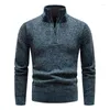 Men's Sweaters Men Autumn And Winter Fashion Half-turtleneck Pullover Knit Sweater Solid Color Zipper Fleece Thicken Long-sleeved Top