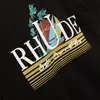 Rhude Print بالإضافة إلى حجم القمصان للرجال الأسود القطن الثقيل القطني الثقيل القمصان القديم القديم تي شيرت الشارع الشارع تي شبان الشباب tees الأكمام القصيرة